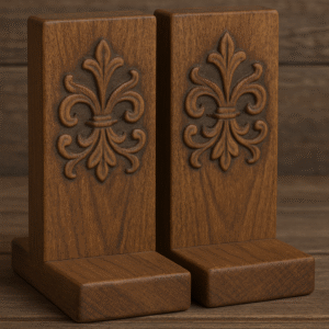 Hand-Carved Wooden Bookends