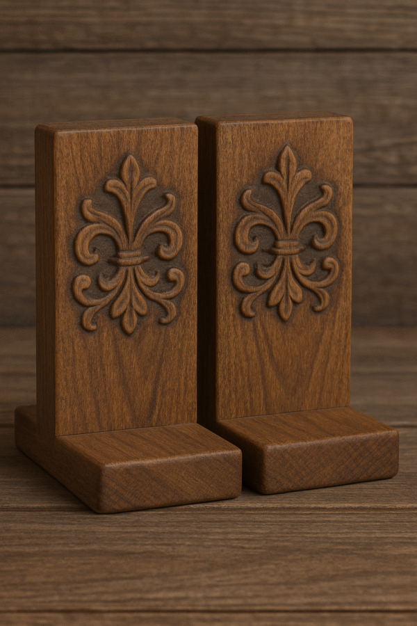 Hand-Carved Wooden Bookends