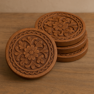 Hand-Carved Carved Coasters Set