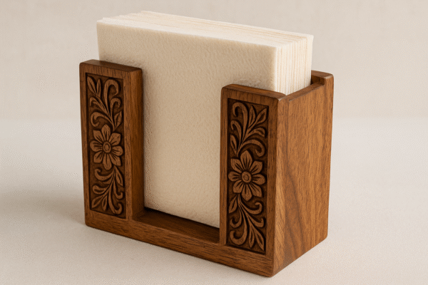 Hand-Carved Wooden Napkin Holder