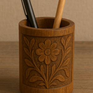Hand-Carved Wooden Pen Holder