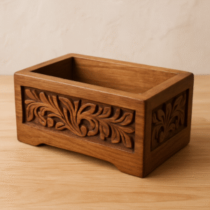 Hand-Carved Wooden Planter Box