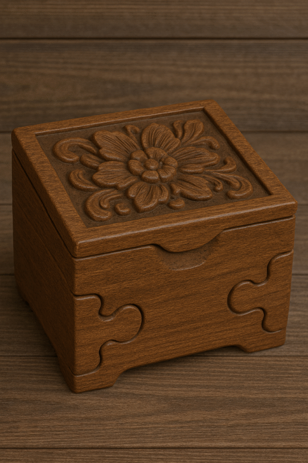 Hand-Carved Wooden Puzzle Box