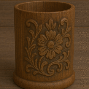 Hand-Carved Wooden Utensil Holder