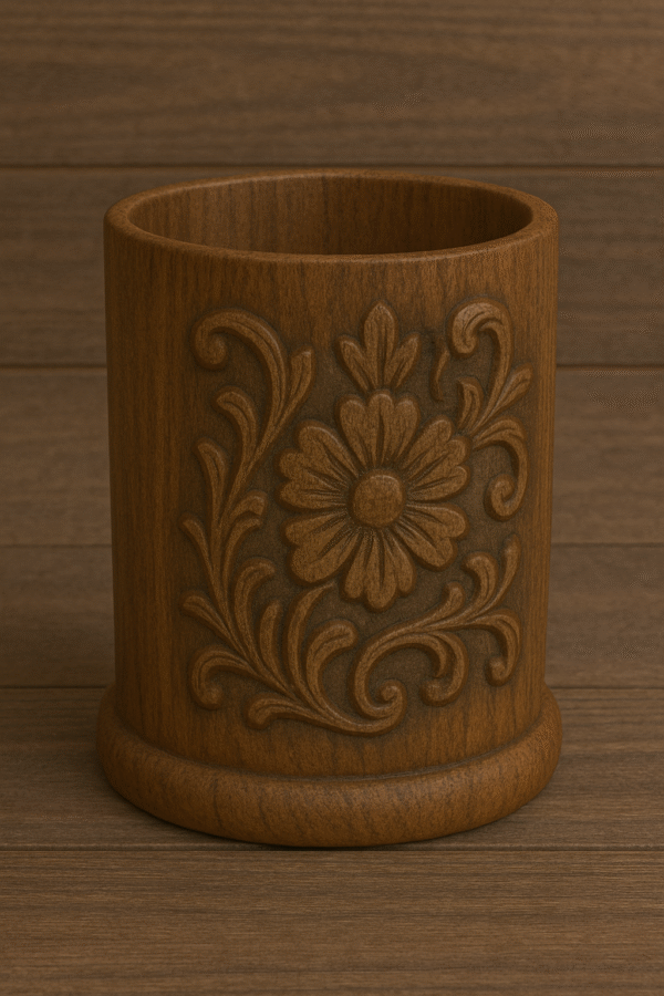 Hand-Carved Wooden Utensil Holder